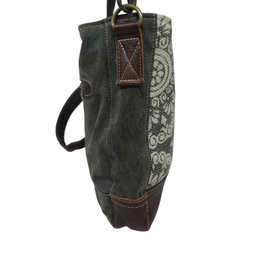 Myra Bag Brown Gray Cotton Leather Mandala Crossbody Shoulder Bag Purse - Picture 6 of 12